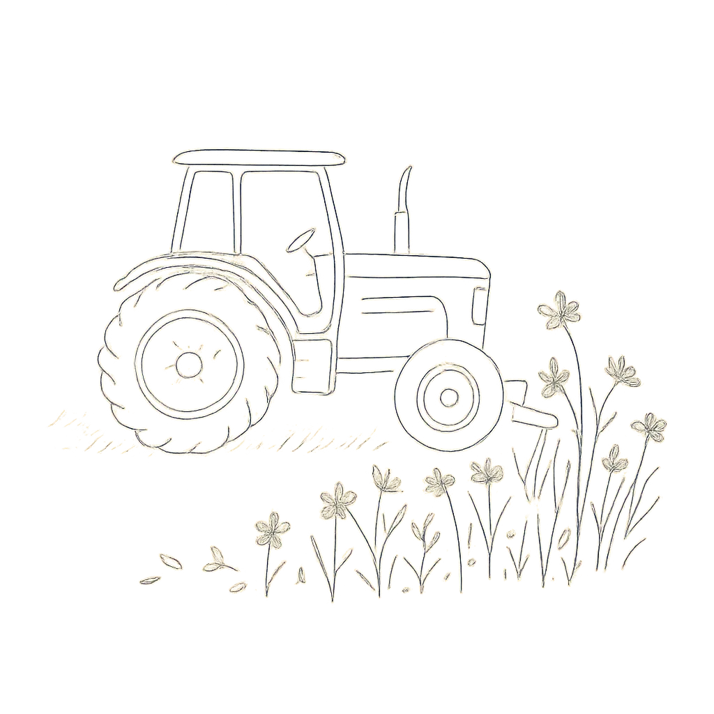 Tractor die bloemen maait illustratie